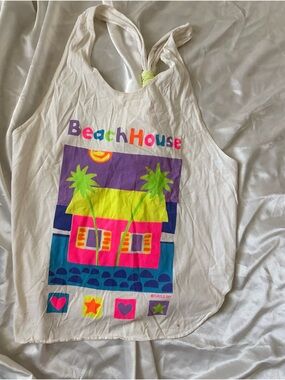 Vintage BeachHouse Graphic Tank Top - White with Neon Print